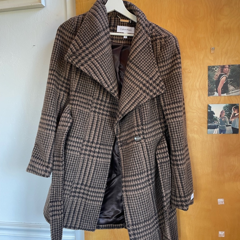 Calvin Klein Brown Houndstooth Coat